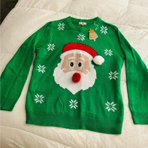 Merry Christmas by Poof! Santa Christmas Sweater Medium